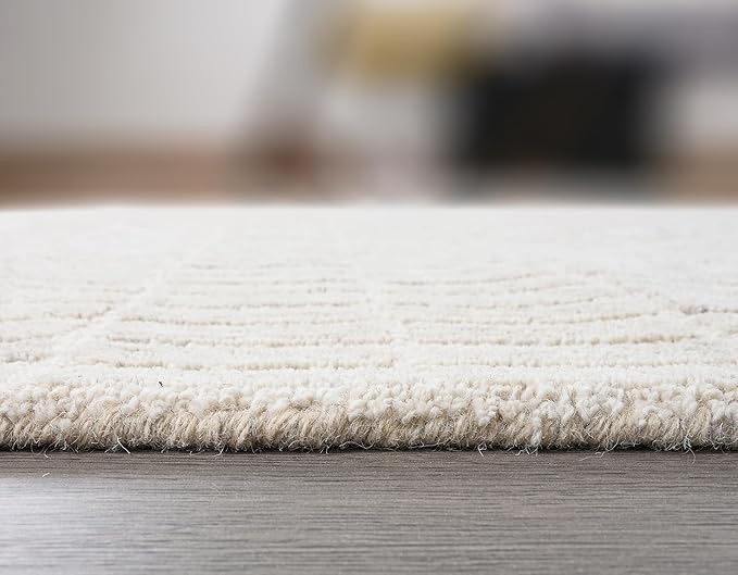 Hand-Tufted 100% Wool Area Rug – Unique Modern Geometric Grid Pattern, Soft Plush Textured Carpet for Living Room, Bedroom, Dining Room & Entryway (Grey, 3' x 5')