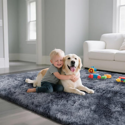 Fluffy Rug Shaggy Area Rug, Mottling Dark Grey 9x12 Area Rugs for Living Room, Large Shag Area Rugs for Bedroom Kids Room Home Decor, Upgrade Anti-Skid Rectangular Fuzzy Rugs