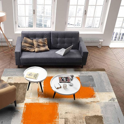 Orange Rectangular Area Rugs for Living Room Bedroom 5 x 8 ft Abstract Paint Texture Modern Art Non-Shedding Soft Low Pile Rug Non Slip Washable Rug for Nursery Entryway Playroom