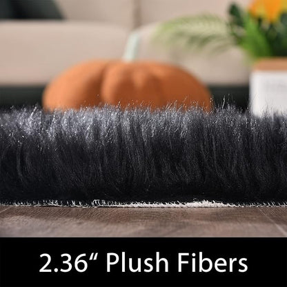 Latepis Black Carpet 4x6 Area Rug for Bedroom Fuzzy Faux Sheepskin Fur Rug for Living Room Bedside Rugs for Dorm Sofa Floor Luxury Home Decor