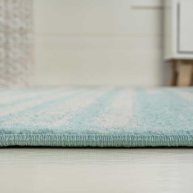 JONATHAN Y Khalil Modern Berber Stripe Turquoise/Cream Indoor Area Rug, 5x8, Contemporary, Bohemian, Easy-Cleaning for Living Room, Bedroom, Kitchen, Pet Friendly, Non-Shedding (MOH207D-5)