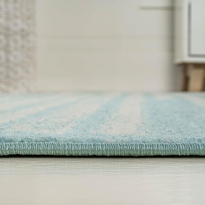 JONATHAN Y Khalil Modern Berber Stripe Turquoise/Cream Indoor Area Rug, 5x8, Contemporary, Bohemian, Easy-Cleaning for Living Room, Bedroom, Kitchen, Pet Friendly, Non-Shedding (MOH207D-5)