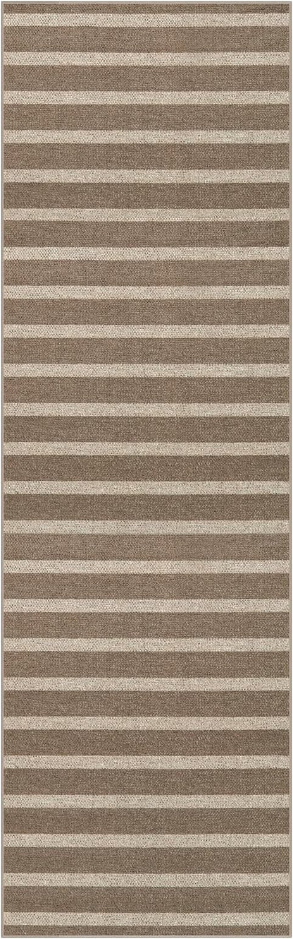 Lahome Striped Easy Jute Kitchen Runner, 2x8 Washable Indoor Outdoor Entryway Runner Rug, Farmhouse Neutral Non Slip Non Shedding Carpet for Hallway Porch Foyer, Khaki