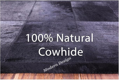 Modern Design Premium Cowhide Leather Carpet with Chevron Pattern, Area Rug (Black, 3x14)
