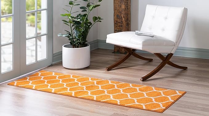Rugs.com Lattice Frieze Collection Rug – 2' x 13' Runner Orange Medium Rug Perfect for Living Rooms, Large Dining Rooms, Open Floorplans