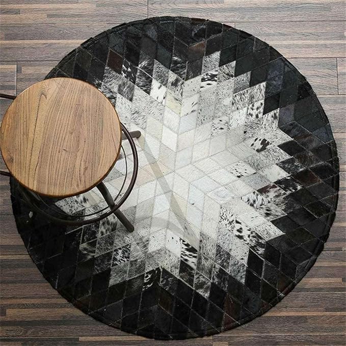Round Rug for Living Room – Black and White Designer Floor Carpet