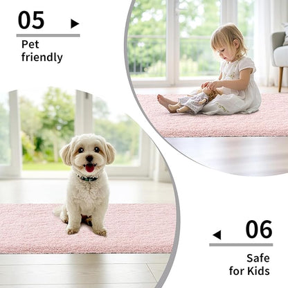 Small Bathroom Rug 17x24 Non Slip Pink Fluffy Bath Mat for Bathroom Floor Washable Plush Luxury Bath Rug for Tub Soft Shaggy Absorbent Shower Mat