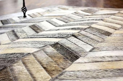 Chevron Pattern Faux Cowhide Area Rug | Non-Slip Leather Carpet for Living Room, Bedroom, and Office | Modern Designer Rug for Home Décor(6x9 ft_Grey)