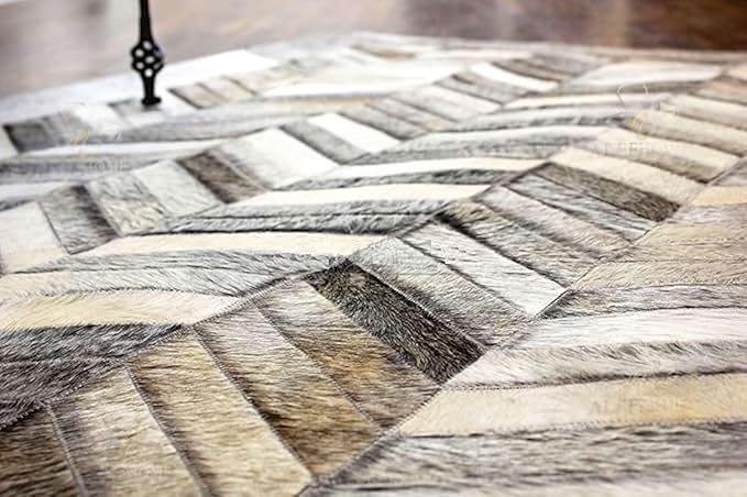 Chevron Pattern Faux Cowhide Area Rug | Non-Slip Leather Carpet for Living Room, Bedroom, and Office | Modern Designer Rug for Home Décor(10x14 ft_Grey)