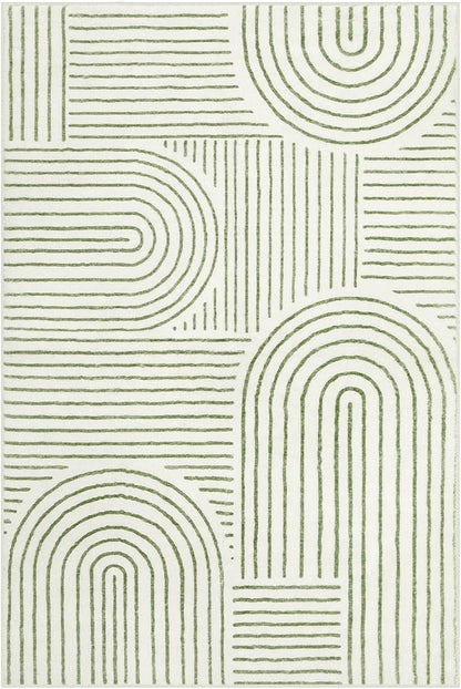 Lahome Abstract 6x9 Area Rugs, Soft Boho Rug for Living Room Bedroom, Ultra-Thin Non Slip Boho Green Washable Throw Carpet for Dining Room Office, Green