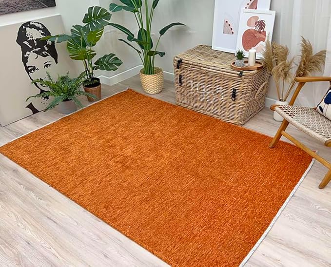 Alfa Rich 9x12 Orange Area Rugs for Living Room Bedroom Kitchen Decor Cotton Washable Pet Friendly