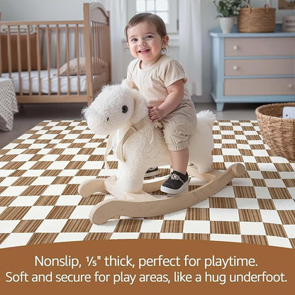 jinchan 3x5 Brown Checkered Area Rugs for Kids Room - Machine Washable Rug Modern Neutral Geometric Lattice Soft Non-Slip Carpet for Nursery Playroom Bedroom Entryway Living Room Home Office