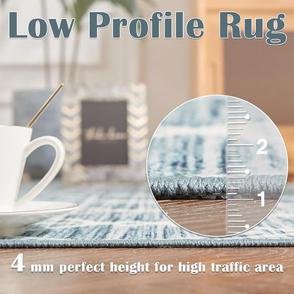 jinchan Moroccan Runner Rug 3x8 - Kitchen Machine Washable Runner Rug Modern Geometric Low-Pile Lightweight Non-Slip Carpet for Entryway Hallway Laundry Room Bedroom Bedside (3x8ft, Teal Blue)