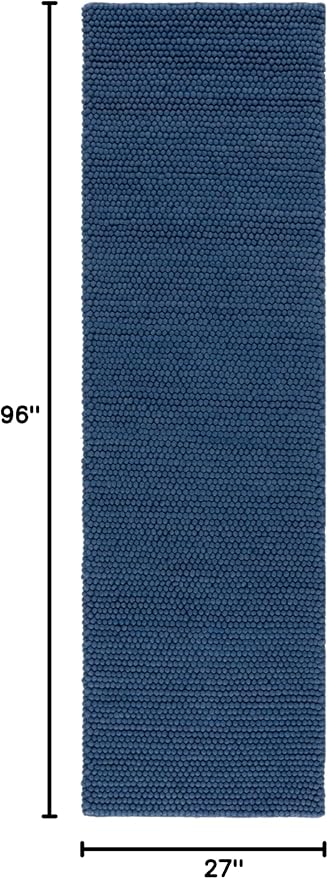 SAFAVIEH Natura Collection Runner Rug - 2'3" x 8', Navy & Blue, Handmade Wool Blend, Textured Design, Ideal for Hallway, Bedroom, Foyer (NAT620M)