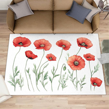 Little Red Flower Rugs for Bedroom - 2x3 Area Rug - Abstract 3D Flowers Rugs for Living Room, Modern Simple Art Rug, Non-Slip Washable Home Decor Carpet