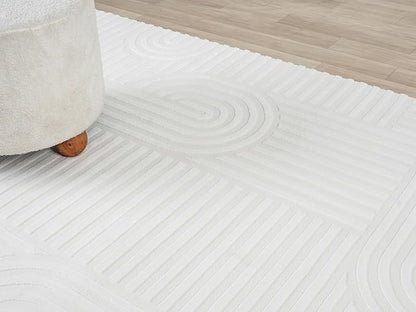 Annabel Modern Geometric Area Rug for Living Room, 4x6 Contemporary Arched Linear Cream Neutral Rug, Stain Resistant Non-Shedding Carpet for Bedroom, Dining Room or Kitchen (4' x 6', Cream)