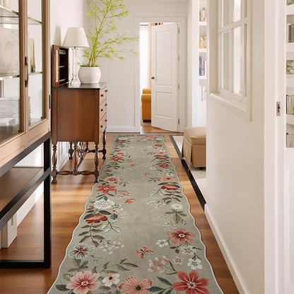 Lahome Floral Hallway Runner Rug Non Slip, 2'6''x10' Soft Washable Runners for Hallways Ultra-Thin, Kitchen Runner Stain Resistan Carpet for Entryway Bathroom, Brown