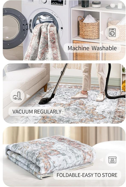 COMSLE Washable Door Mat, Front Door mat Indoor Faux Wool Absorbent Small Rugs for Entryway Distressed Throw Rug Non-Slip Accent Floor Carpet for Entrance Bedroom, 24X36 Inches Orange