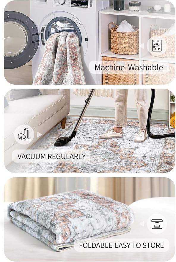 COMSLE Washable Door Mat, Front Door mat Indoor Faux Wool Absorbent Small Rugs for Entryway Distressed Throw Rug Non-Slip Accent Floor Carpet for Entrance Bedroom, 24X48 Inches Orange