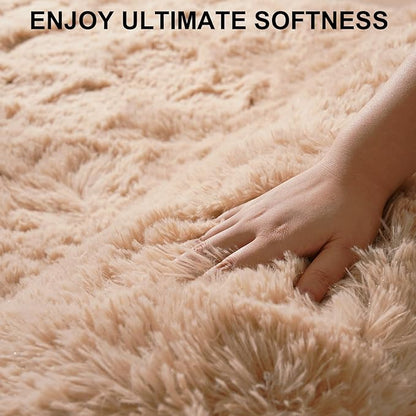 Beglad Shag Rugs for Living Room, Beige Area Rugs 5x7 Feet Upgrade Anti-Skid Modern Minimalist Style Memory Foam Rugs for Bedroom, Indoor Carpet Suitable for Boys Teens Room Decor