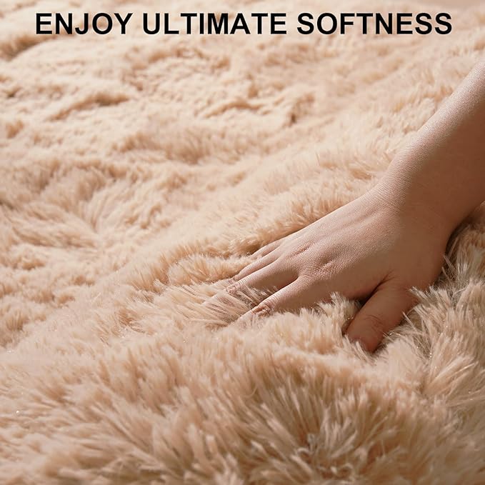 Beglad Fluffy Large Area Rugs 8x10 Feet, Modern Minimalist Style Shag Fuzzy Rugs, Non-Slip Indoor Carpet Soft Rugs for Kids Room, Bedroom & Living Room, Beige