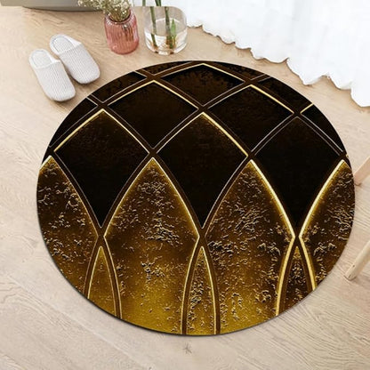Luxury Black Gold Round Rug Vintage Golden Texture Living Room Circle Area Rugs 7ft Washable Soft Non Slip Low Pile Indoor Floor Carpet for Bedroom Office Kitchen Coffee Table