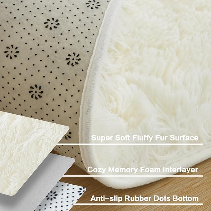 Andency 8x10 Area Rugs for Living Room, Cream Non-Slip Fluffy Soft Large Shag Bedroom Carpet, Big Indoor Thick Nursery Rug for Kids Dorm Home Decor Aesthetic