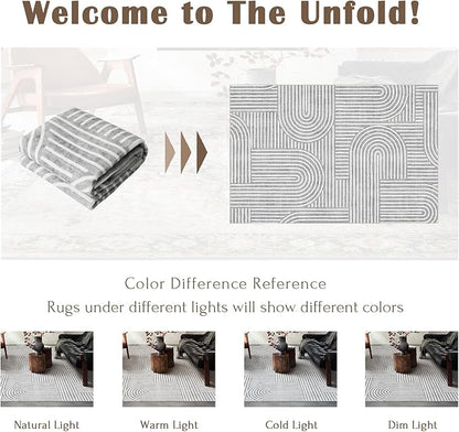 6x9 Area Rug - Large Abstract Washable Non-Slip Grey Living Room Rug Rainbow Low-Pile Floor Carpet Soft Modern Accent Rugs for Bedroom Dining Room Office Classroom Nursery