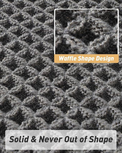 AMOAMI Upgraded Waffle Bath Mat, Super Absorbent Non Slip Bath Mats for Bathroom Floor, Machine Washable Bathroom Rugs with Tassels, Rubber Backed Bathroom Mats, Ultra Soft, 24" x 36", Dark Grey