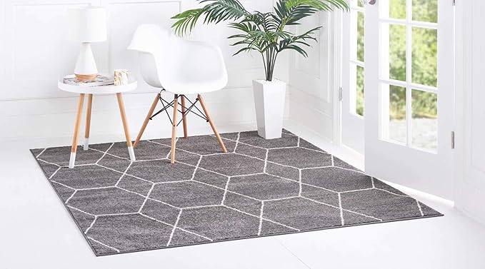 Unique Loom Trellis Frieze Collection Area Rug - Geometric (5' Square, Dark Gray/ Ivory)