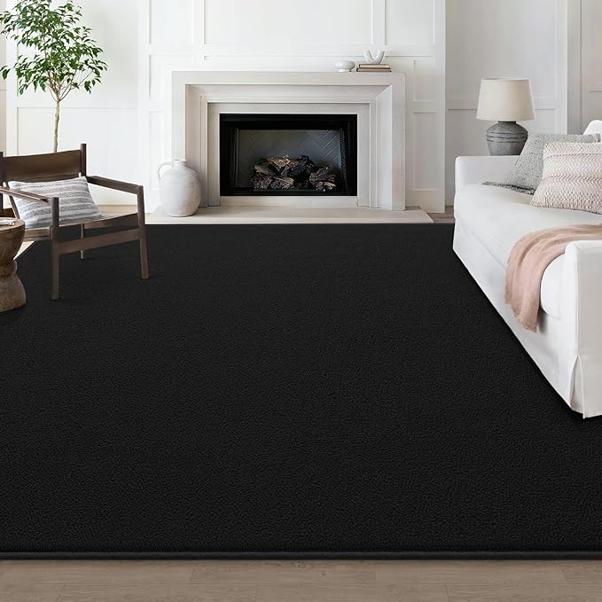 Large Modern Area Rugs for Living Room Bedroom, 7x10 Feet Black Ultra Soft Solid Thickened Memory Foam Indoor Minimalist Carpets, Non-Slip Comfy Rugs for Boys Girls Nursery Kids Room Home Décor