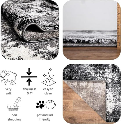 Keen Home Design Area Runner Rugs - 2x8 Non-Shedding, Abstract Runner for Kitchen, Living Room, Bedroom, Dining Room, Entryway - Size: 2'8" x 7'7", Abstract Black