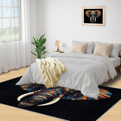 Indian Gods Rugs for Bedroom - 6x9 Area Rug - Ganesha Rugs for Living Room, Abstract 3D Ganesha Rug, Non-Slip Washable Home Decor Carpet