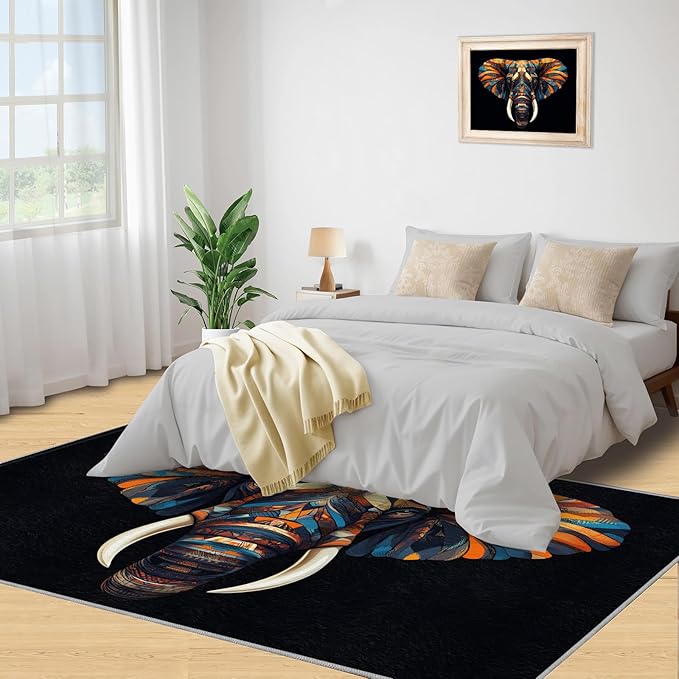Indian Gods Rugs for Bedroom - 3x4 Area Rug - Ganesha Rugs for Living Room, Abstract 3D Ganesha Rug, Non-Slip Washable Home Decor Carpet