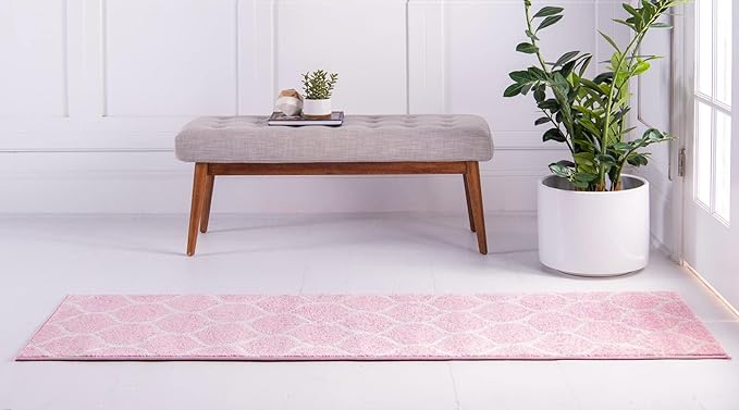 Rugs.com Lattice Frieze Collection Rug – 2' x 10' Runner Light Pink Medium Rug Perfect for Living Rooms, Large Dining Rooms, Open Floorplans