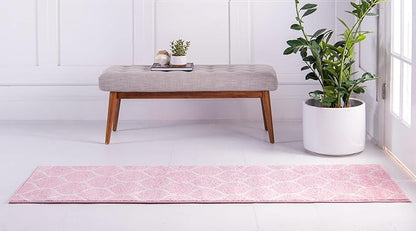 Rugs.com Lattice Frieze Collection Rug – 2' x 13' Runner Light Pink Medium Rug Perfect for Living Rooms, Large Dining Rooms, Open Floorplans