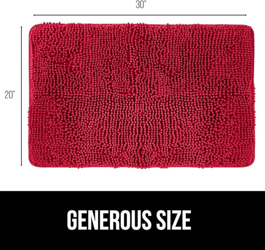 GORILLA GRIP Bath Rug Mat 30x20, Thick Soft Absorbent Chenille, Quick Dry Microfiber Mats, Rubber Backing Washable Shower Floor Rugs, US Designed Bathroom Bathmat Home Decor Accessories, Red