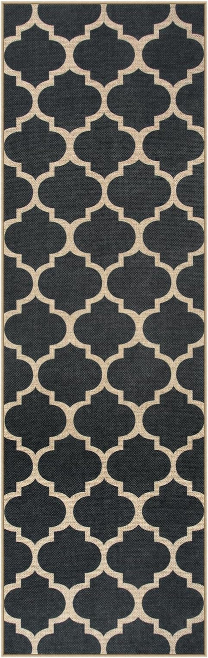 Lahome Moroccan Easy Jute Runner Rug, Black Washable Runner Rugs for Outdoor Porch Hallway, Geometric Trellis Woven Long Carpet for Doorway, Thin Non Slip Outdoor Decor, 2'6'' x 8'