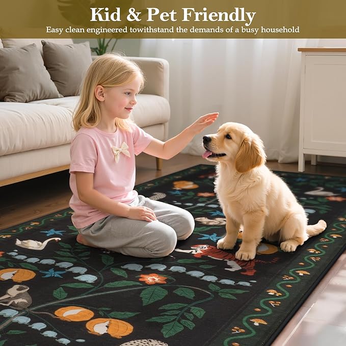 Collive Kitchen Runner Rugs Non Slip, 2.6x8ft Jungle Animal Washable Carpet Runners for Hallway Bathroom, Soft Bedroom Rug Black Ultra Thin Indoor Mats for Entryway, Laundry Room, Bedside