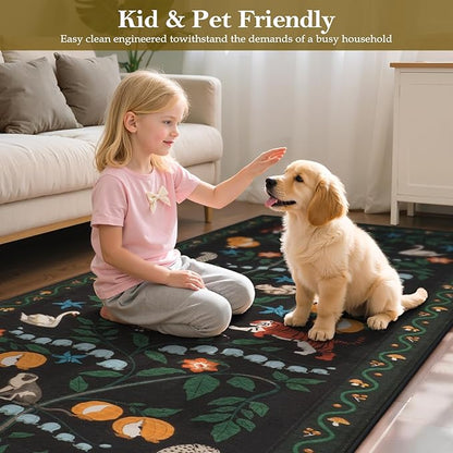 Collive Kitchen Runner Rugs Non Slip, 2.6x8ft Jungle Animal Washable Carpet Runners for Hallway Bathroom, Soft Bedroom Rug Black Ultra Thin Indoor Mats for Entryway, Laundry Room, Bedside