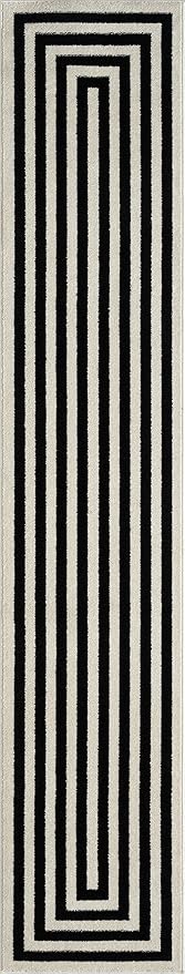 Abani Contemporary Blue & Ivory 2'x3' Area Rug, Contrasting Geometric Modern Stripe Symmetrical Living Room Carpet Rugs