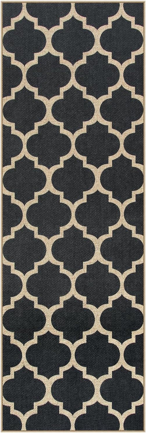 Lahome Moroccan Easy Jute Runner Rug 2x6, Black Washable Runner Rugs for Outdoor Porch Kitchen, Geometric Trellis Woven Long Carpet for Laundry, Thin Non Slip Farmhouse Porch Decor