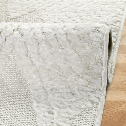 Antep Rugs Palafito 2x10 Geometric Shag Diamond High-Low Pile Textured Indoor Runner Rug (White, 2' x 10')