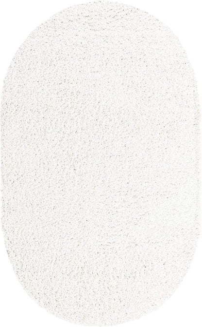 Unique Loom Davos Shag Collection Area Rug - Solid (5' 3" x 8' Oval, White/ Ivory)