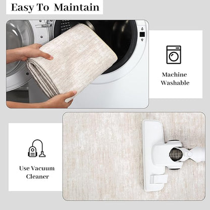 RUGSREAL Bedroom Rug 3x5 Washable Rug for Living Room Small Entryway Carpet with Rubber Backing Stain Resistant Dining Room Throw Mat Modern Solid Color Area Rug for Bedside Kitchen, Beige