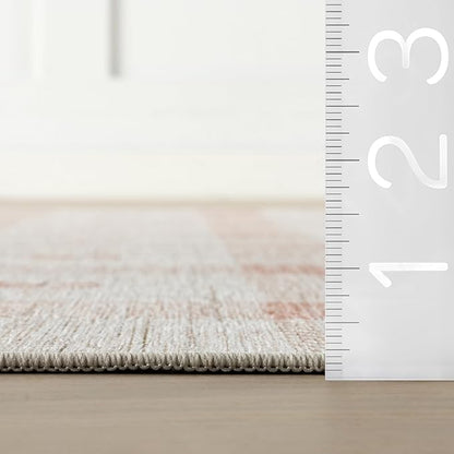 Dash & Albert Zale Peach Machine Washable Rug, 5 X 8 Feet, Oranges/White Plaid Pattern