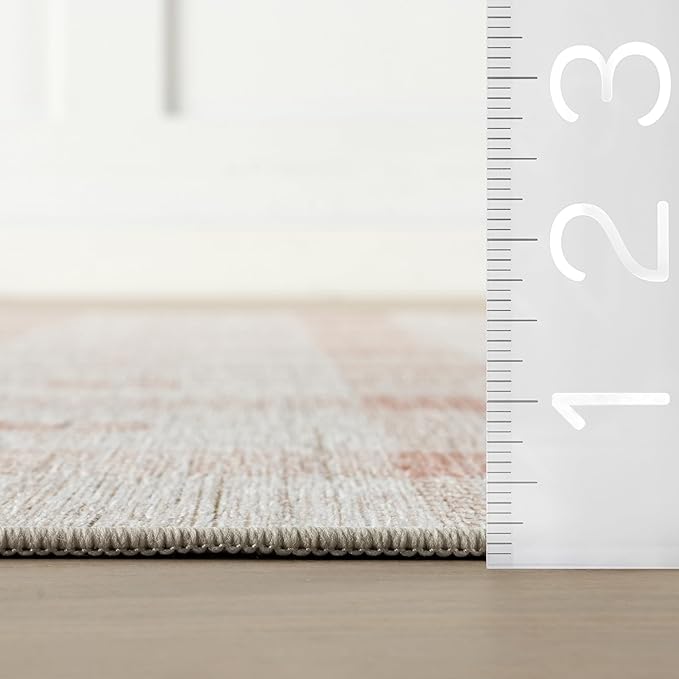 Dash & Albert Zale Peach Machine Washable Rug, 9.5 X 13.5 Feet, Oranges/White Plaid Pattern