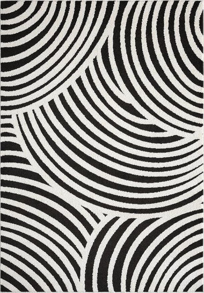 Abani Nomad Cream & Black Area Rug 2' x 3' for Living Room, Bedroom - Black Linear Curves Design - Durable & Easy to Clean