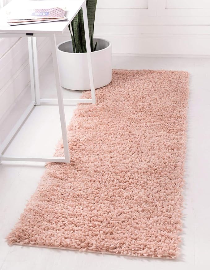 Unique Loom Davos Shag Collection Area Rug - Solid (2' 7" x 10' Runner, Dusty Rose)