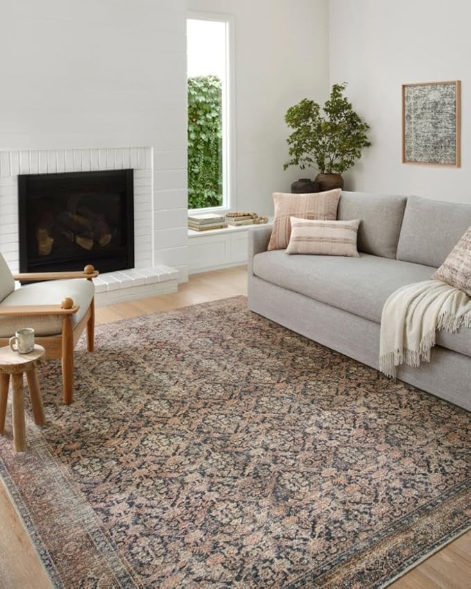 Loloi Amber Lewis Billie Collection, Ink & Salmon 6'-0" x 9'-0" Area Rug – Antique & Distressed Accent Rugs for Living Room, Bedroom, Entryway & Hallway, No Shed High Traffic Area Home Decor Rug